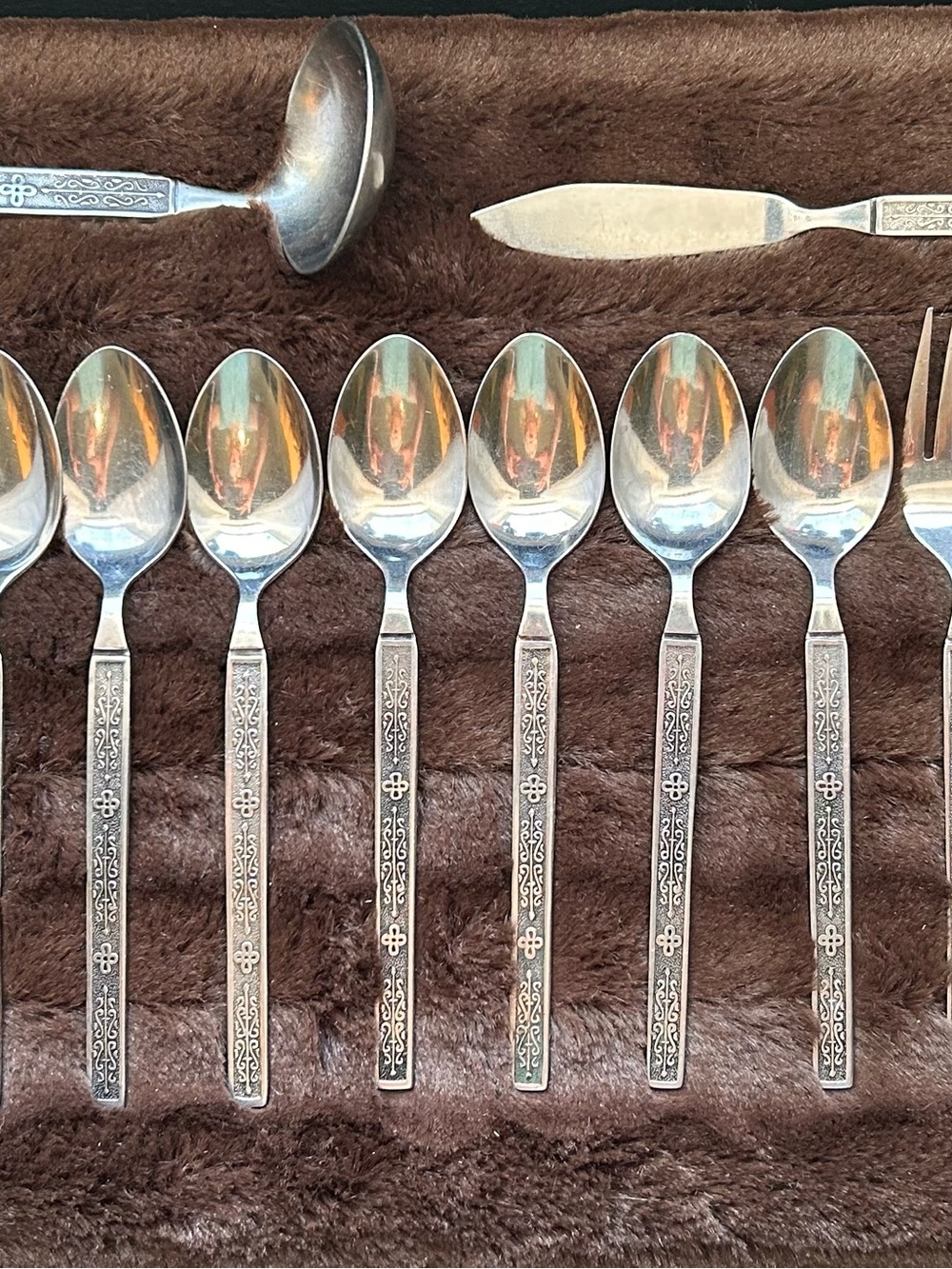 Vintage Nasco Korea Kashmir 19 pcs stainless steel flatware spoons forks ladle